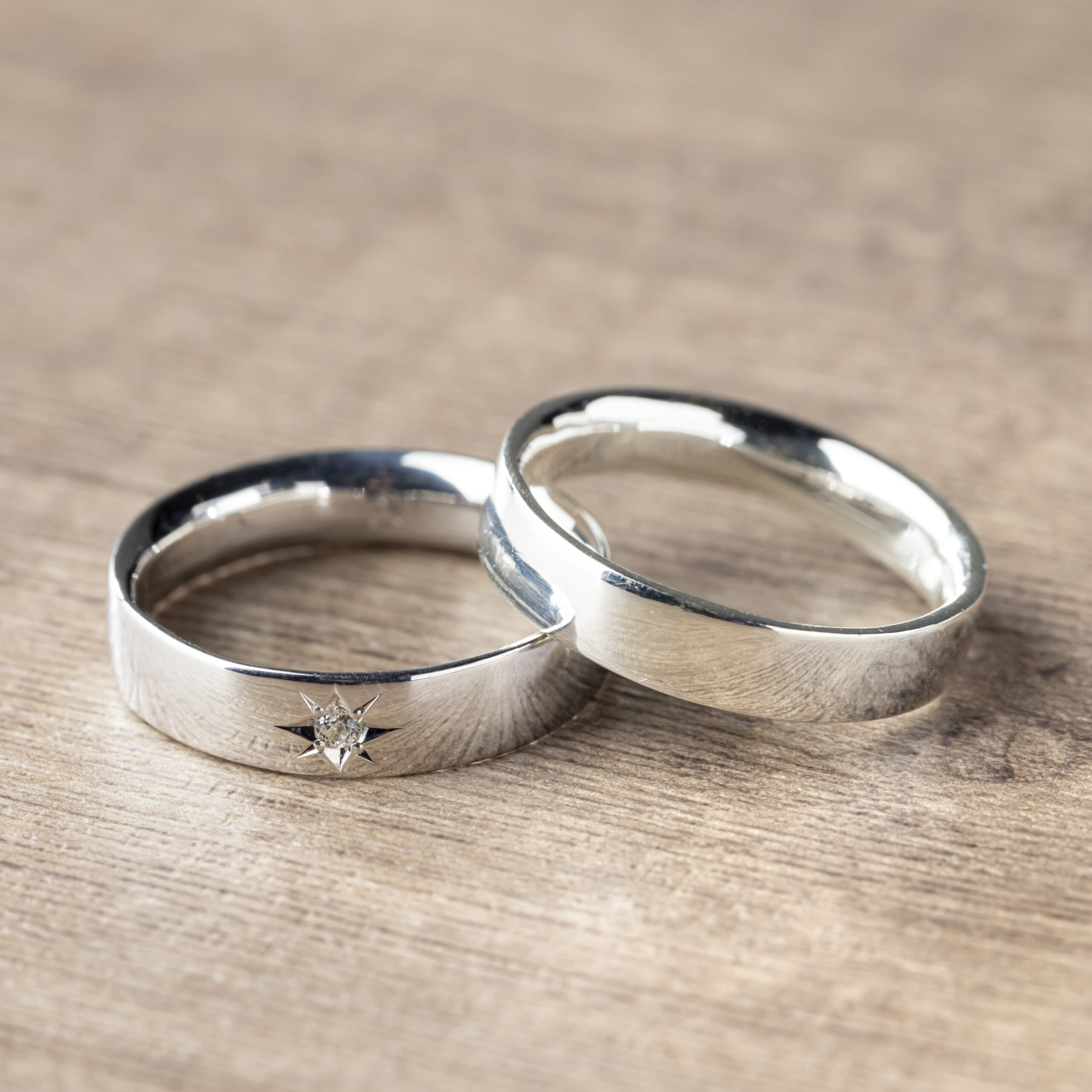 結婚指輪（彫金工法）ダイヤモンド五光留め鏡面