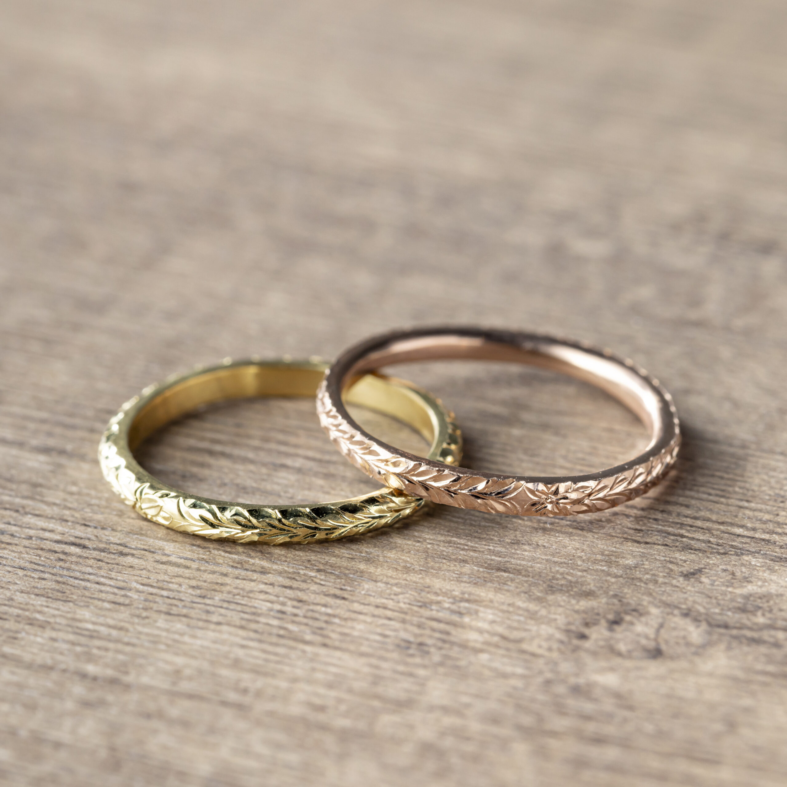 結婚指輪（彫金工法）ハワイアン鏡面