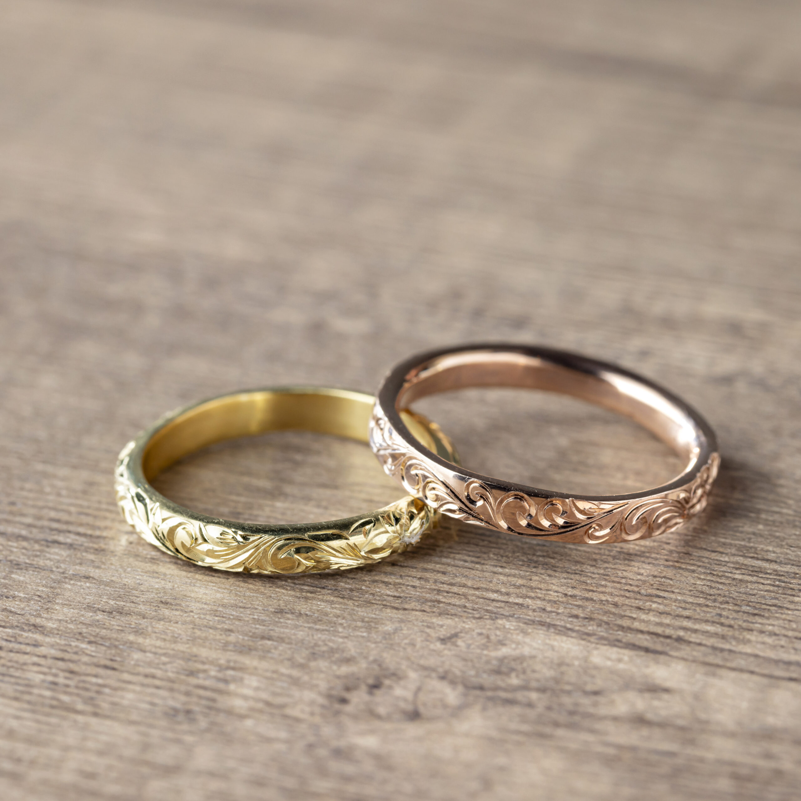 結婚指輪（彫金工法）ハワイアン鏡面