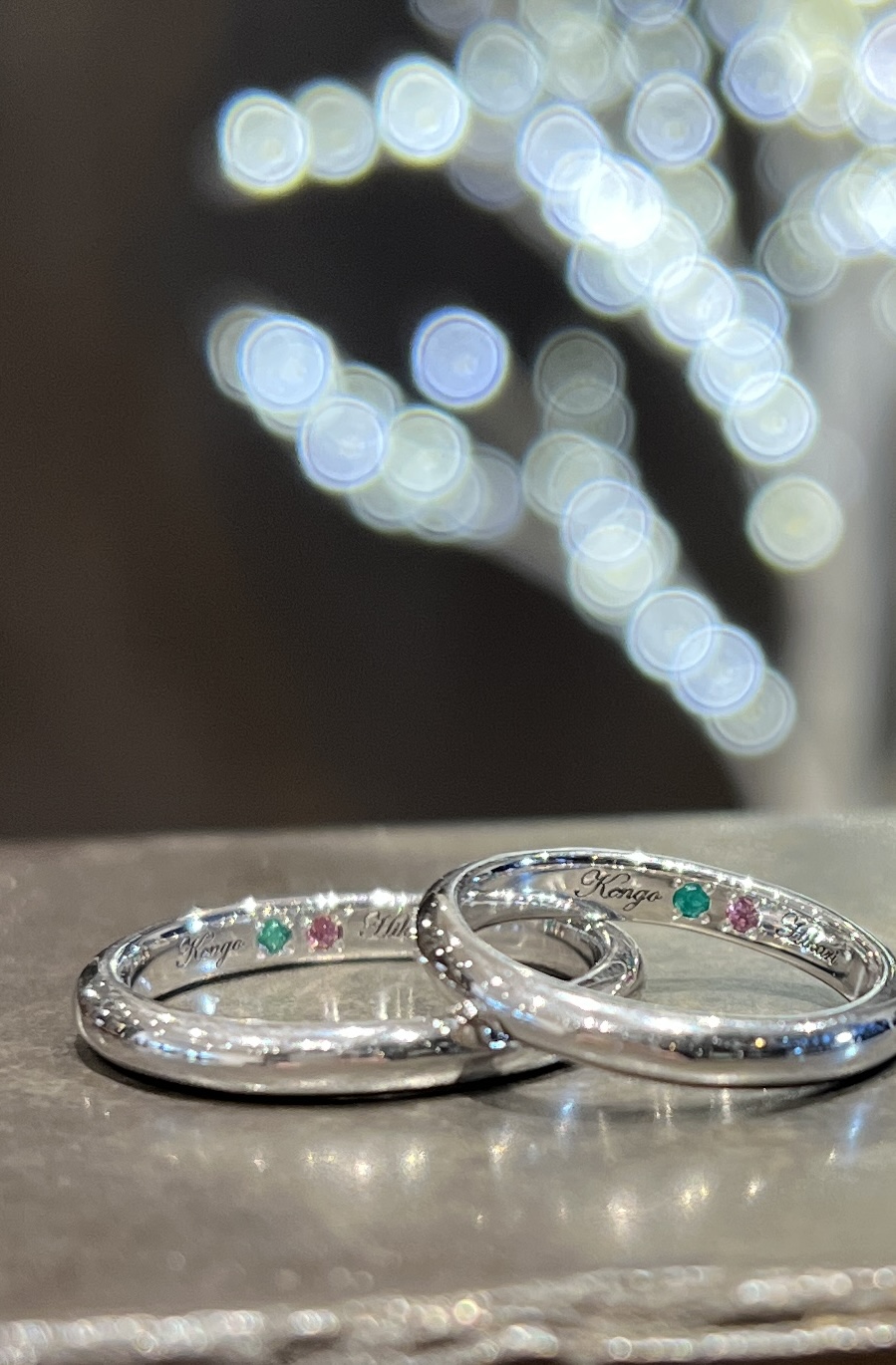 2023.ホリデーコース／ペアリング（彫金工法）サファイアシークレットストーンななこ留め彫り留めカラーコーティングスターダスト鏡面