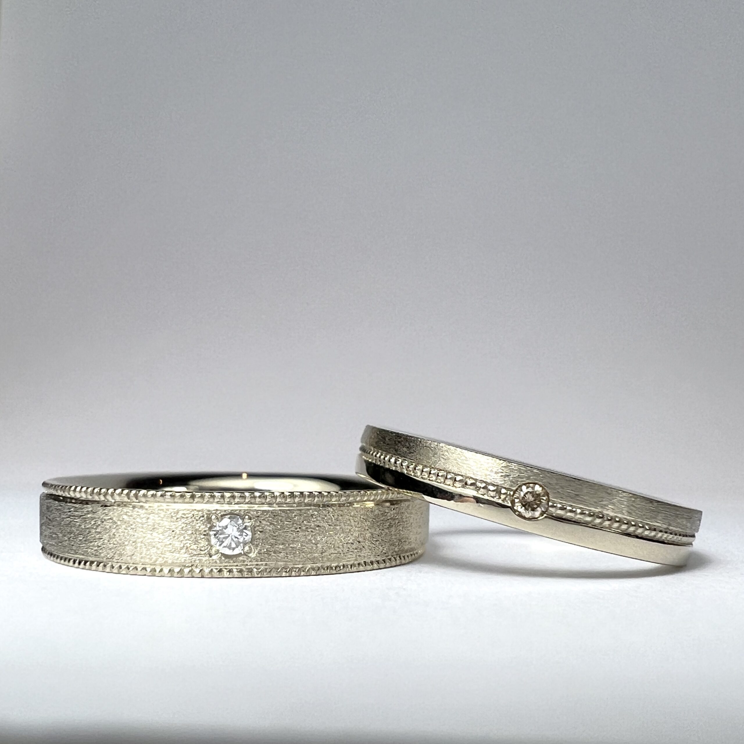 結婚指輪（彫金工法）ダイヤモンドななこ留め伏込み留めスターダスト鏡面