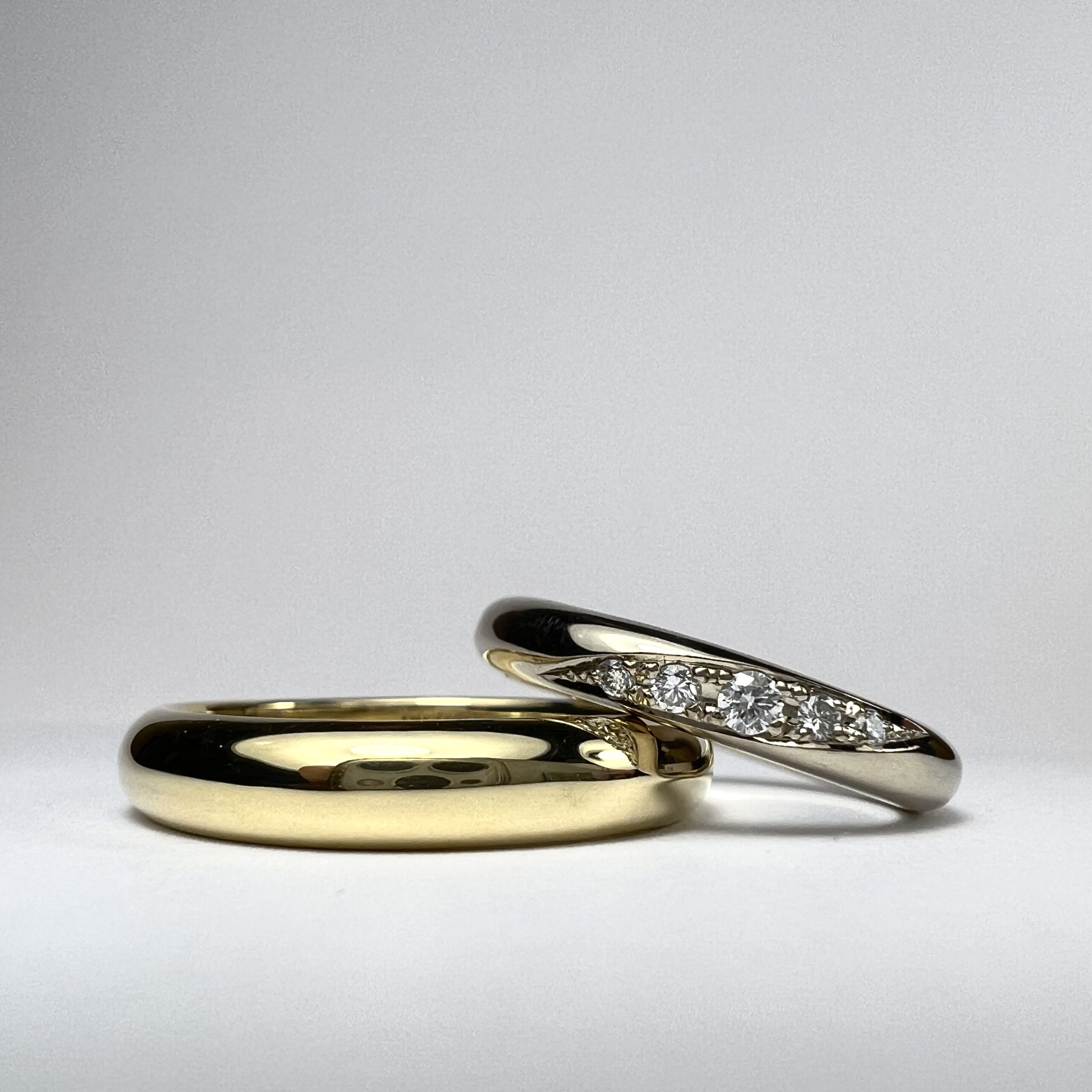 結婚指輪（彫金工法）ダイヤモンド彫り留め鏡面