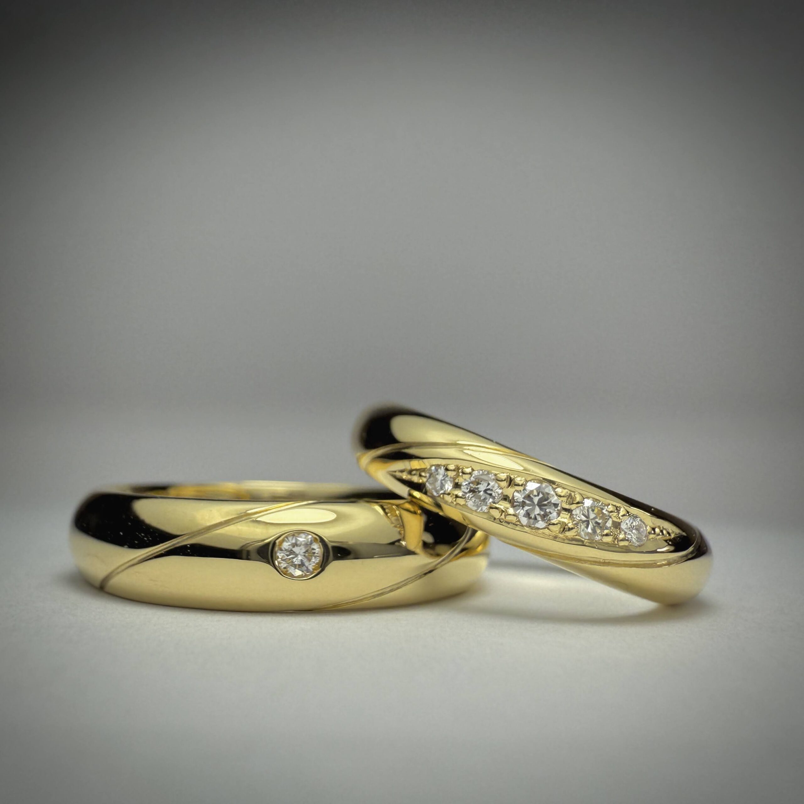 結婚指輪（彫金工法）ダイヤモンド伏込み留め彫り留めライン加工鏡面