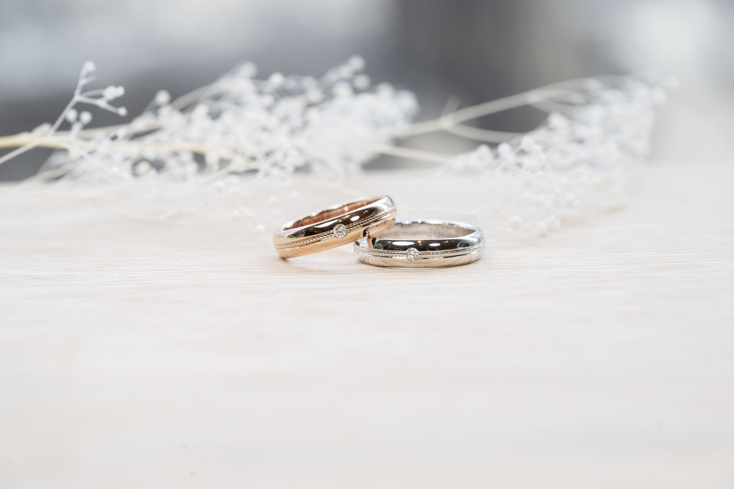 ペアリング（彫金工法）ダイヤモンド伏込み留めカラーコーティングミル打ちレーザー刻印鏡面