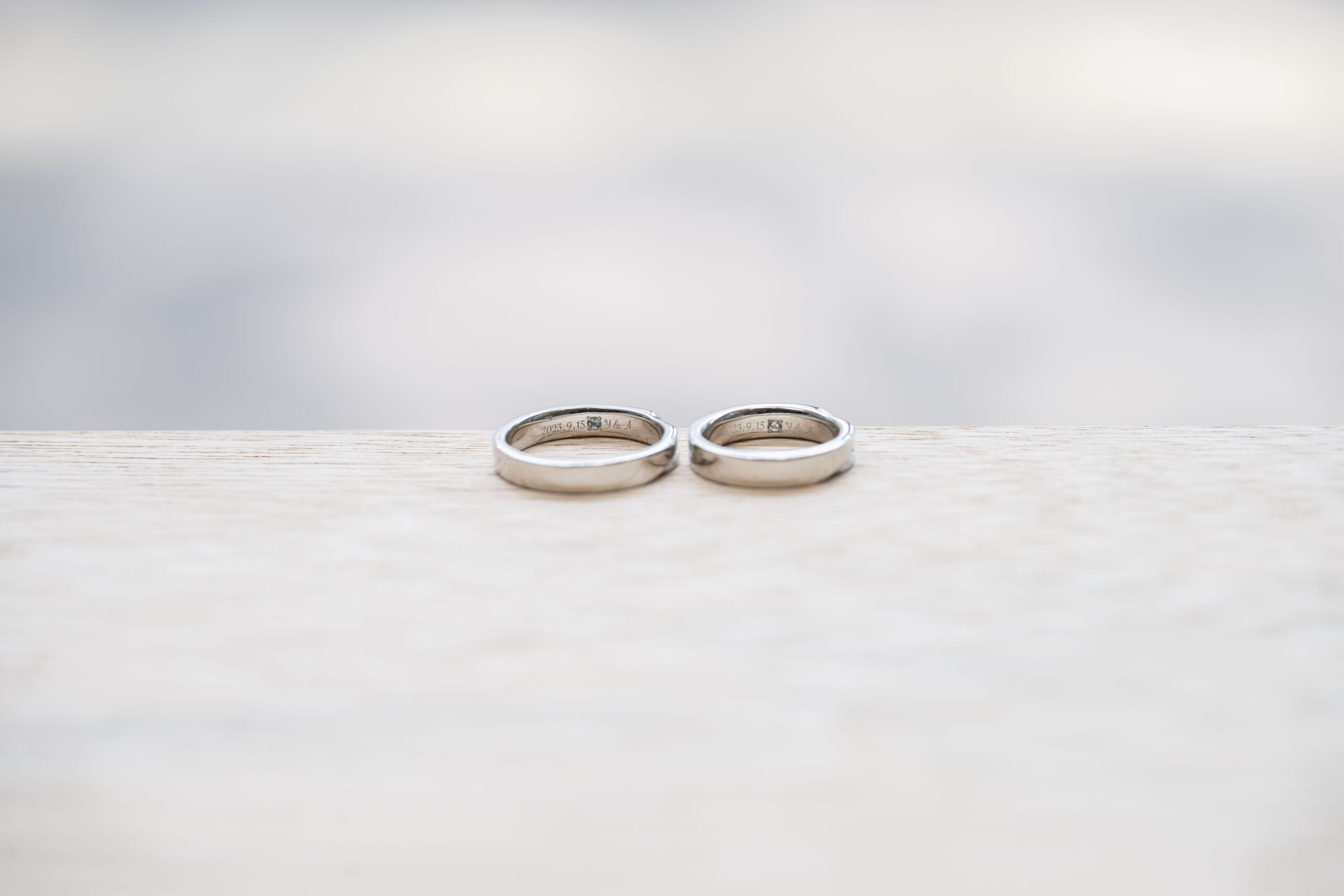 ペアリング（彫金工法）アクアマリンななこ留めレーザー刻印鏡面