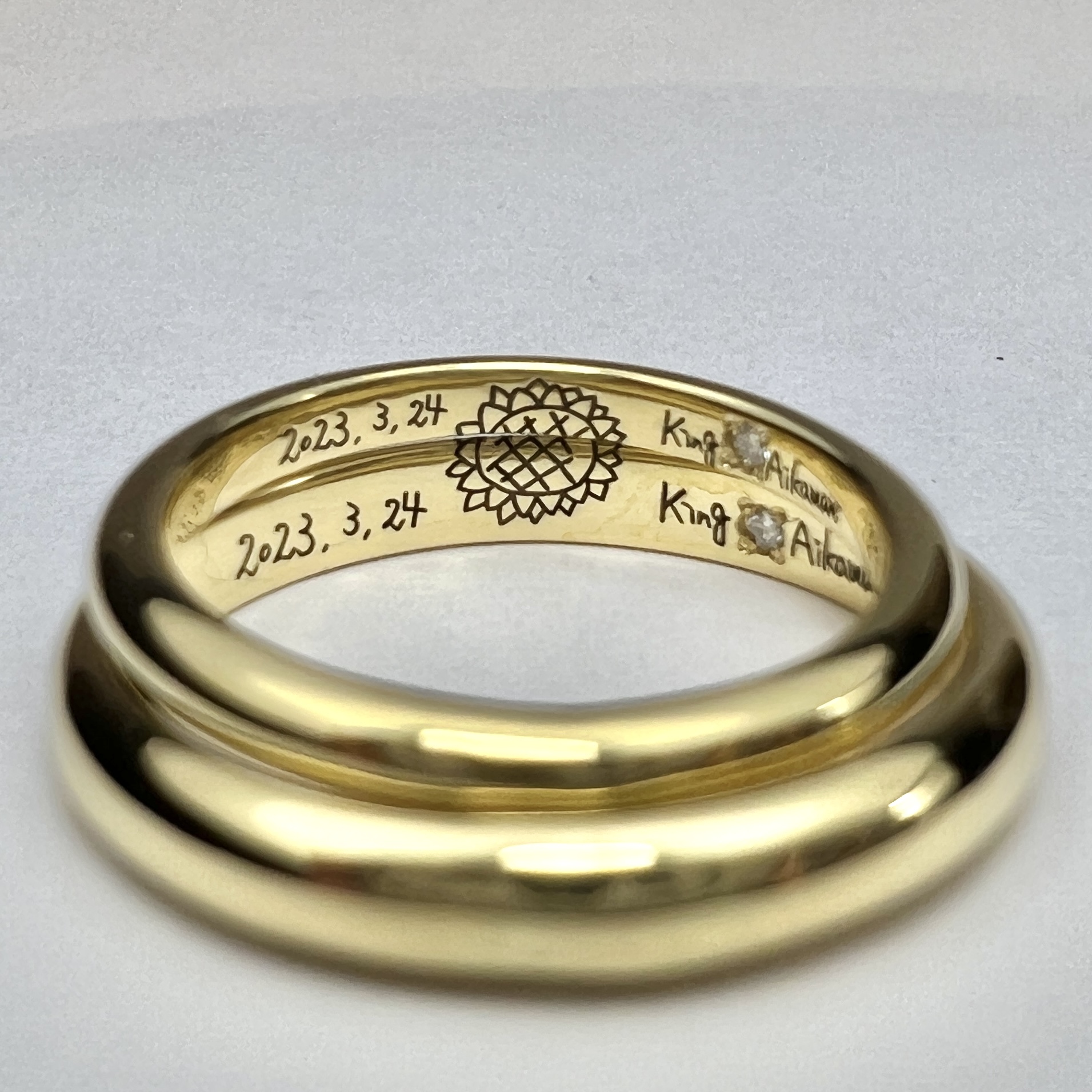 結婚指輪（彫金工法）シークレットストーンななこ留めレーザー刻印鏡面